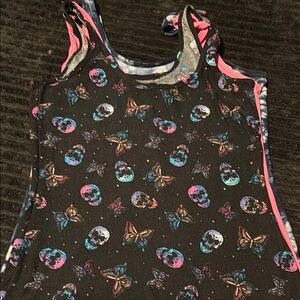 Black Tank Top with Colorful Butterfly and Skull Print